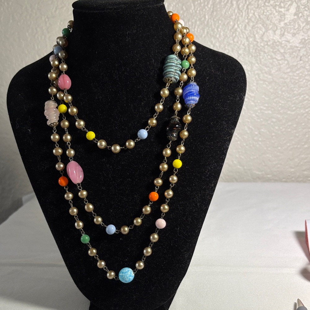 Multicolor Beaded Necklace with Gold Accents